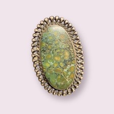 Vintage Navajo Great Webbed Green Turquoise Sterling Silver Native Ring 60mm
