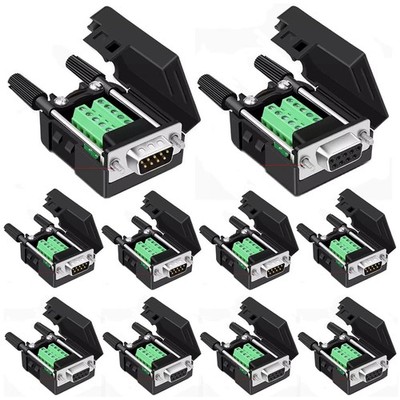 10PCS (5PCS Male 5PCS Female) DB9 Solderless Breakout Connector, RS232 D-SUB DB9