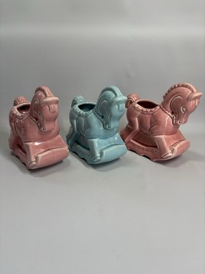 McMaster Ceramic Pottery Rocking Horse Planters Baby Shower Nursery Set Of 3