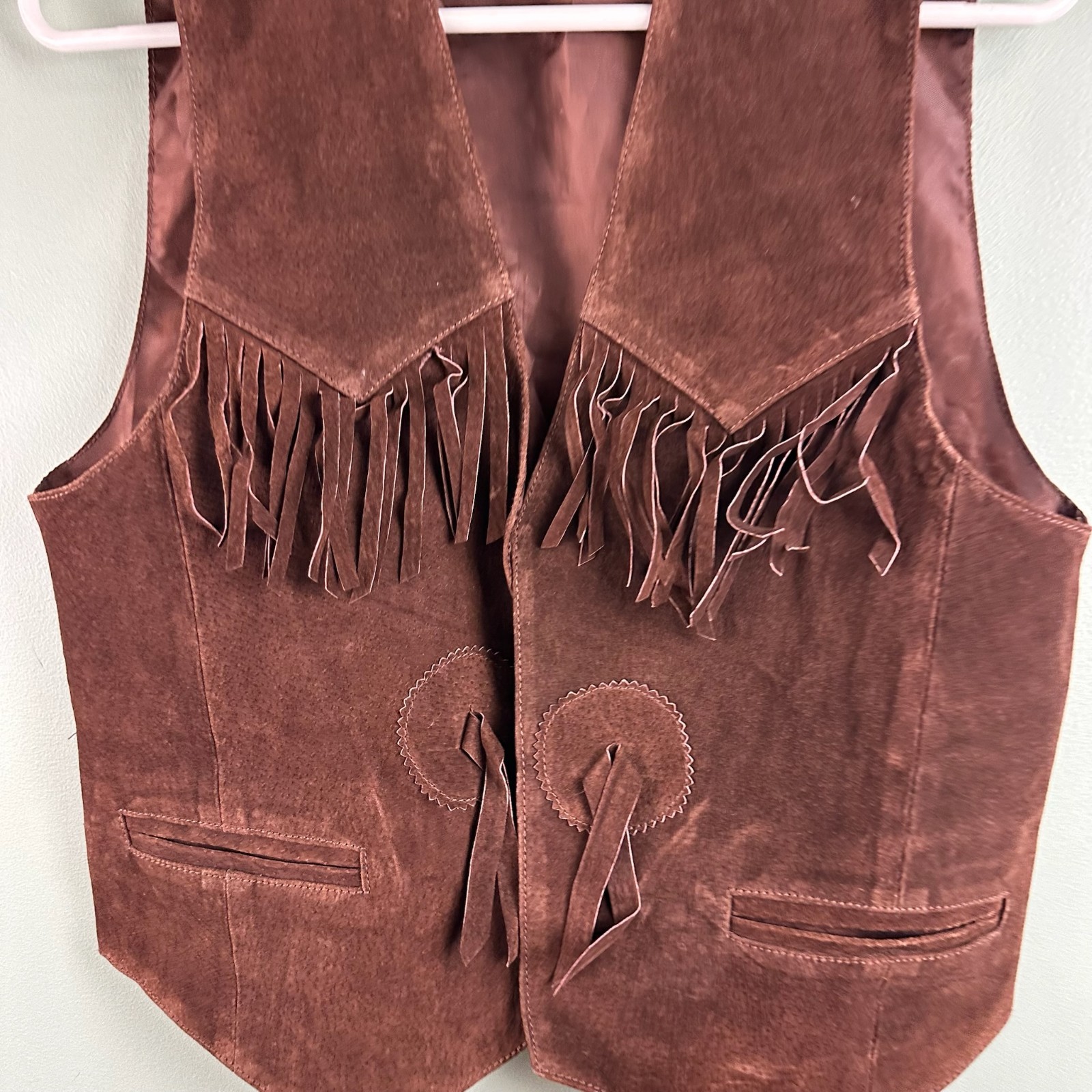 Idea Nuova Soft Leather Vest Women's M\L Brown Motorcycle Fringe Tassel Cowboy