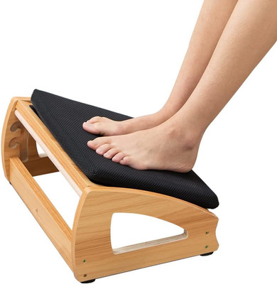 Wood Ergonomic Footrest 4-Angle Adjustable Anti-Slip Foot Stool for Desk Natural
