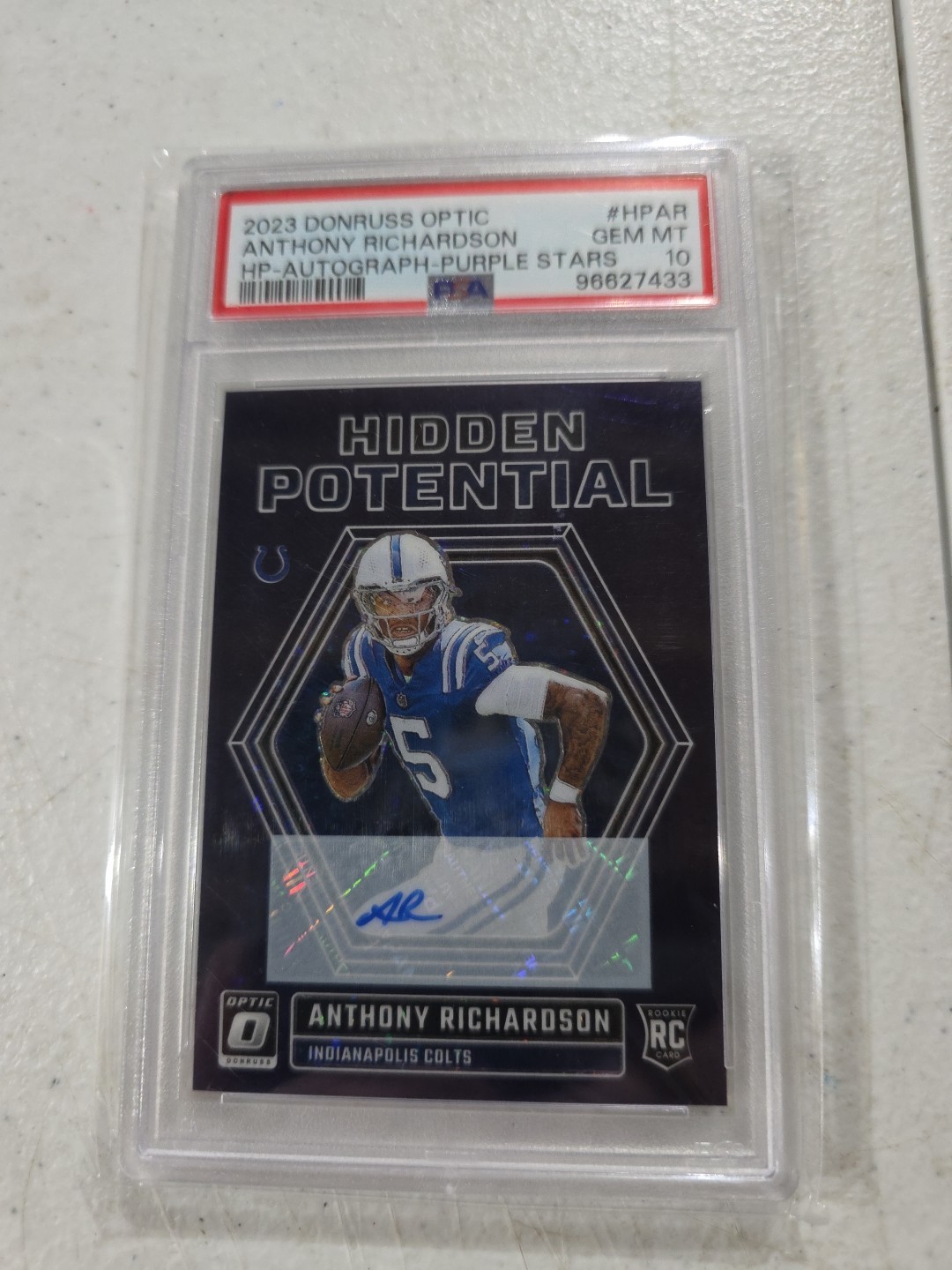 Anthony Richardson Panini Donruss Optic Hidden Potential #HPAR Autograph-Purple Stars