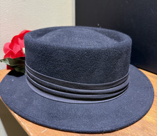 Vintage Bollman Hat Co USA Black Doeskin Felt Wide Brim Wool USA made