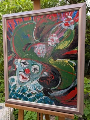 Gemälde v. F. Cornwall Clown 1987 Acryl m.Keilrahmen Inkl. Zeitungsartikel 
