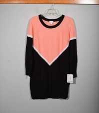 NWT Lularoe Lauren Cable Knit Peach Coral Black Colorblock Sweater Dress Sz XXS