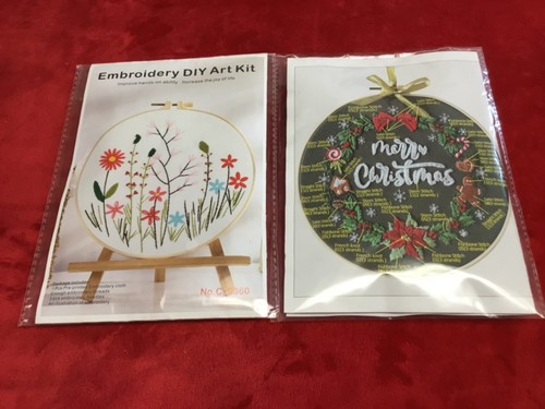 (2) Stamped Embroidery Kits - a Floral and a Christmas - Unbranded - see desc.