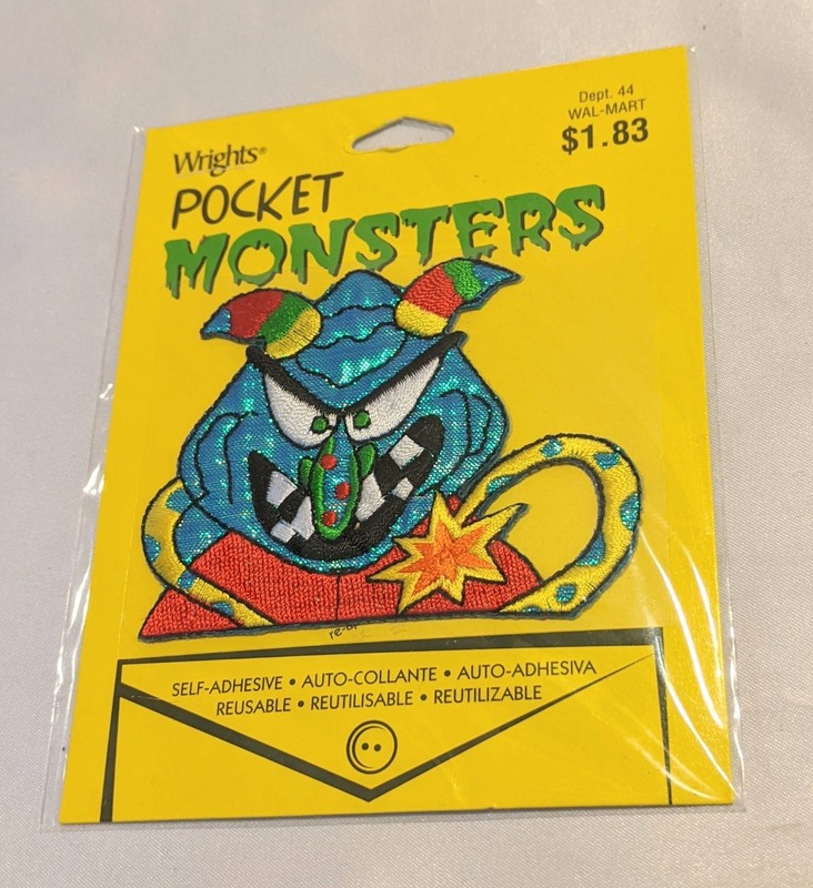 RARE Wrights 1990s Pocket Monsters Self Adhesive Patch Applique Reusable Fun 2