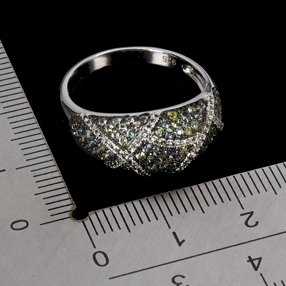 Anillo de plata de ley 925 zafiro redondo corte diamante topacio piedras preciosas joyería talla 7 Foto 3 de 4