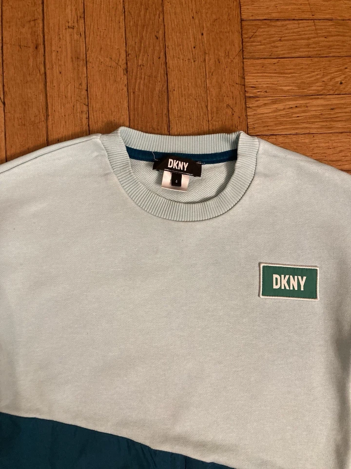 DKNY Toddler Girl Blue Green Sweatshirt Dress 4T Teal Adorable! - Image 3 of 4