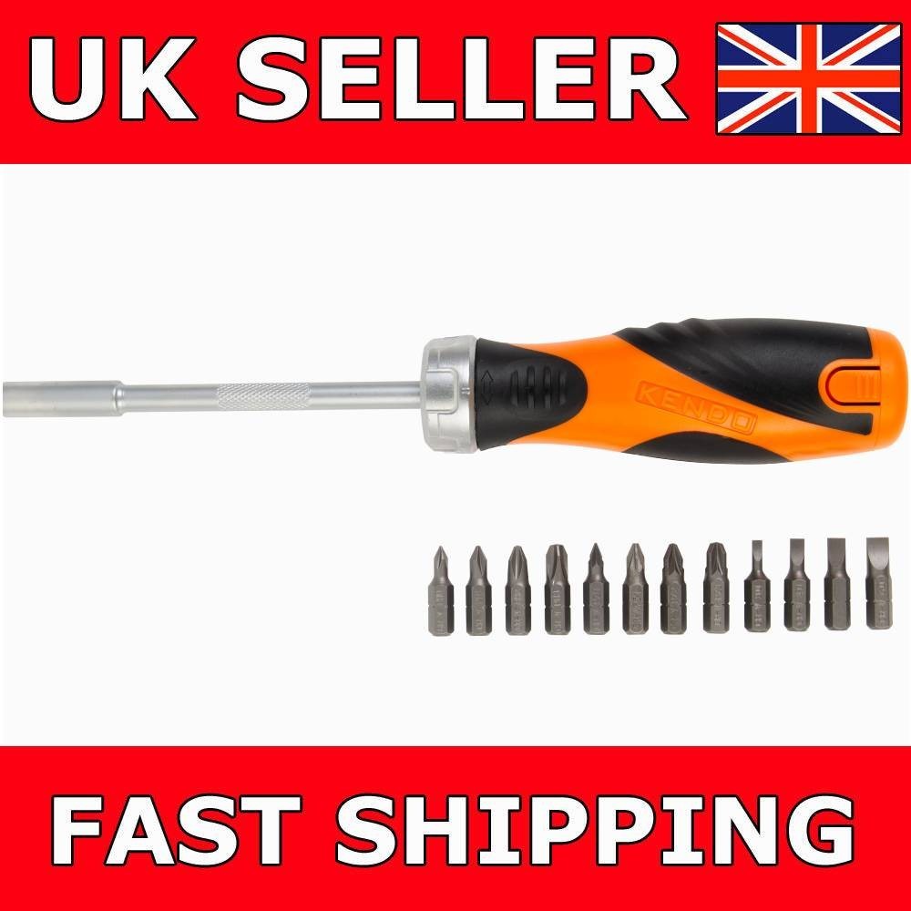 Ratchet Screwdriver Bit Set 1/4"" Magnetic Bit Holder With Storage Handle 14pcs