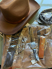 Cowboy Western Costume Accessory Set Hat Belt Holster Polyester Brown M