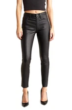 Hudson Women's Barbara High-Rise Super Skinny Ankle Leather Pants Black Size 30