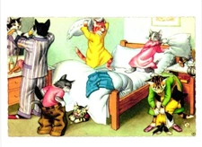 Oversized Postcard Dressed Cats Bedtime