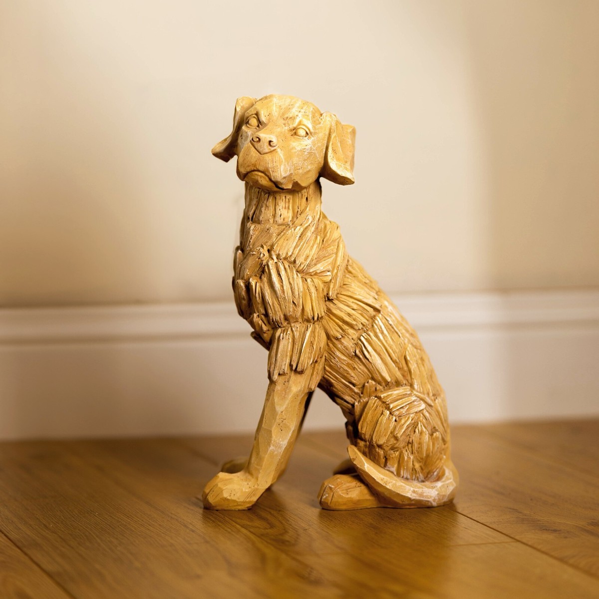 Wood Effect Dog Sculpture Ornament Large Home Decoration Figure