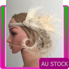 1920s Headband Cream Feather Bridal Great Gatsby 20s Flapper Wedding Headpiece