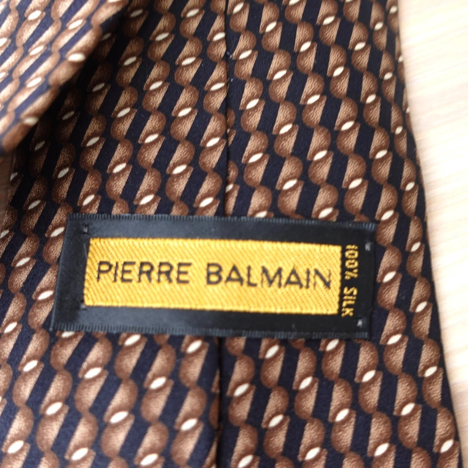 Corbata de cuello PIERRE BALMAIN para hombre azul marrón geo abstracto seda diseñador lujo EE. UU. Foto 3 de 4