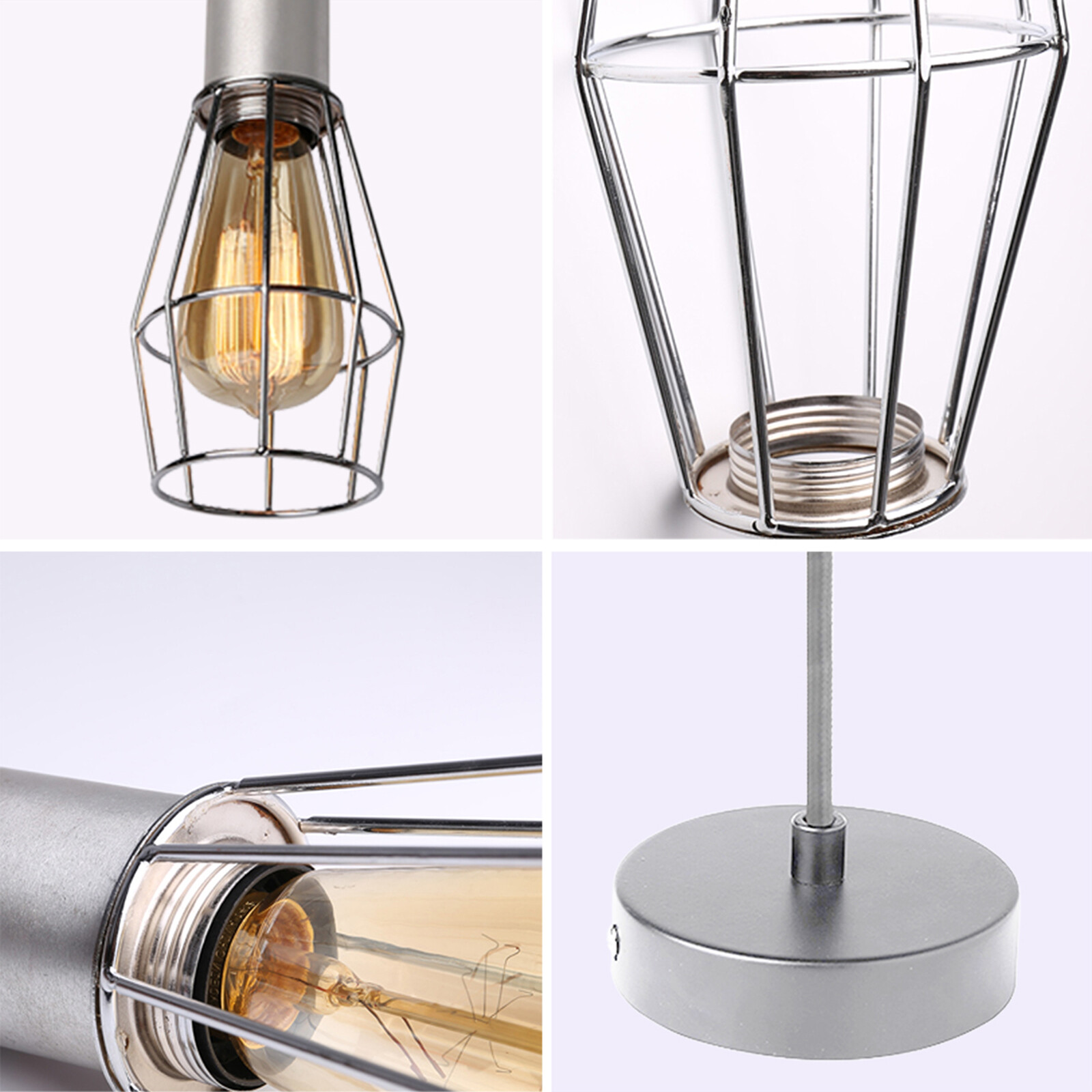 3??Silver Modern Cage Pendant Light Silver Top 2M Cord Cafe Loft Ceiling