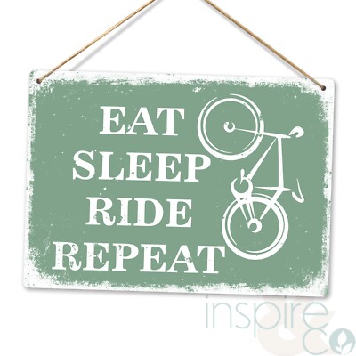 Eat Sleep Ride Repeat grün - Wandrelief aus Metall - Humor Geschenk Familie Radweg