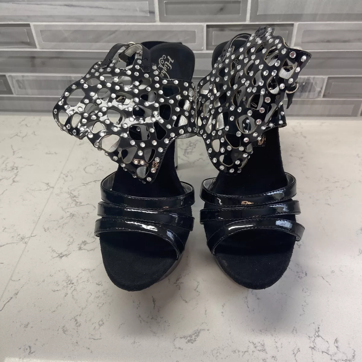 Black platform heels with rhinestones cheap