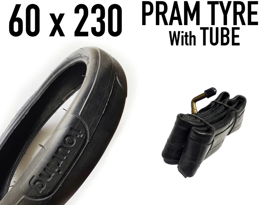 ASC Pram Tyre + Tube 60 x 230 - TOURING Easy Rolling Smooth Square Flat Tread 60x230