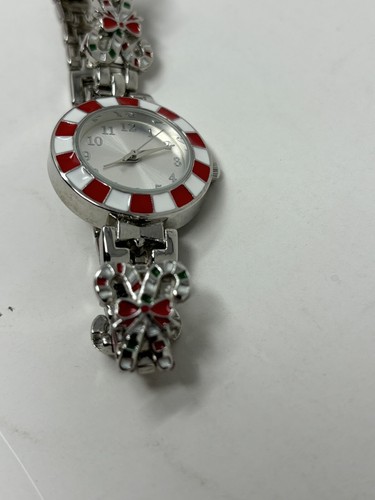 Christmas Candy Canes Women's Silver Cuff Band Analog Watch Working - Picture 5 of 5