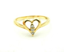 10k Yellow Gold Three Stone 0.05 Carat Diamond Heart Promise Ring Size 6.25