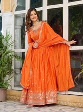 Traditional Look American Silk Gown And Bottom With Dupatta For Women  Girls