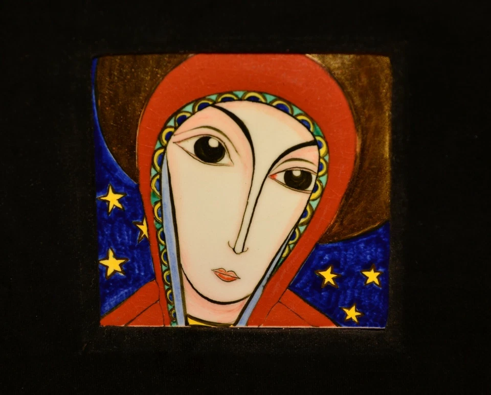 Retrato pintura al óleo SERGEY SMIRNOV original vintage firmado icono de Madonna esmalte Foto 3 de 4