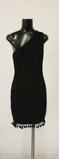 Shein Women's One Shoulder Textured A Line Fringe Trim Dress EJ1 Black Medium 