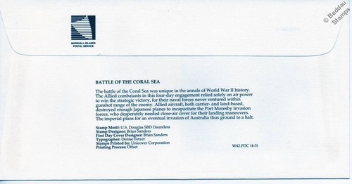 1942 WWII BATTLE OF CORAL SEA US Navy DOUGLAS SBD DAUNTLESS Aircraft Stamp FDC - Picture 2 of 3
