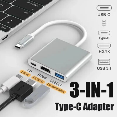 USB C to HDMI Multiport Adapter,3-in-1 Type-C Hub with Thunderbolt 3 to HDMI 4K 