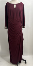 Alex Evenings Long Fig A-Line Dress with Embellished Sleeves Scoop Neckline  18