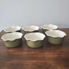 6 Grestel Green Stoneware Ramekins Portugal Ruffle Edge Baking  4-1/2"