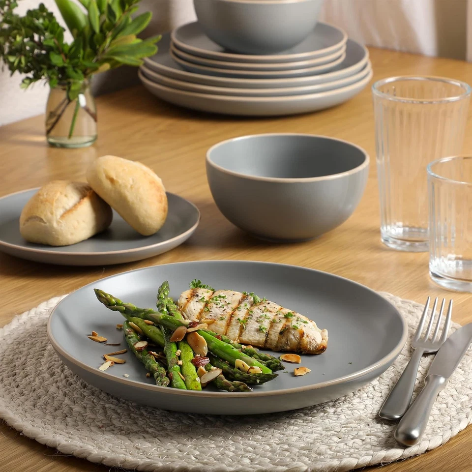 Rockaway 12-Piece Dinnerware Set Service for 4, Grey Matte - - Image 2 of 4
