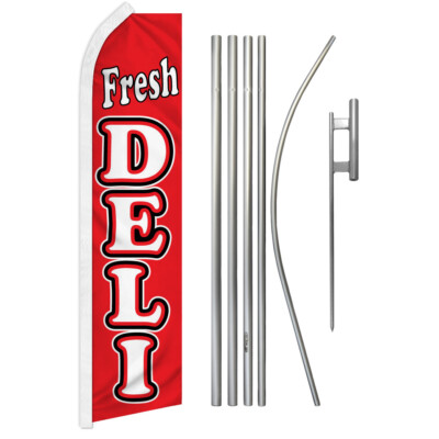 Fresh Deli Advertising Swooper Feather Flutter Flag & Pole Kit Restaurant Food