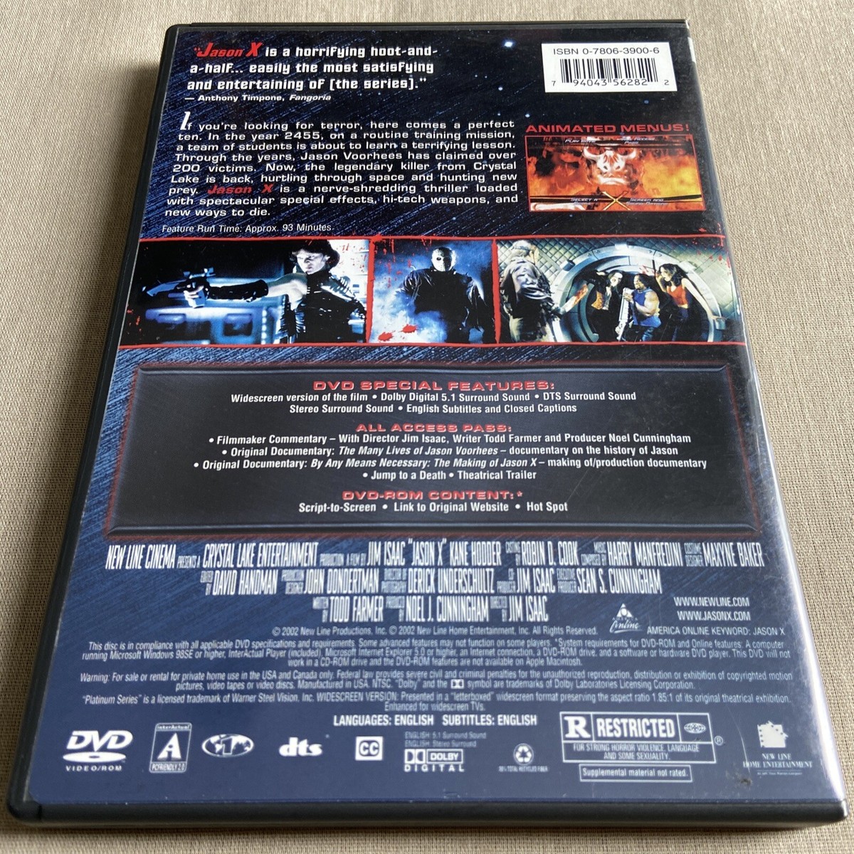 Jason X (DVD, 2001) W/ Insert Booklet Jim Isaac Kane Hodder Horror