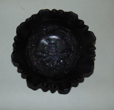 Imperial Glass Windmill Bowl Iridized Smoke Purple 3D Interior Piecrust Edge