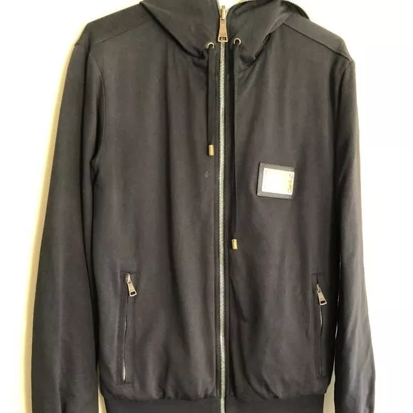 Dolce Gabbana Black Gold Reversible Hoodie Jacket Size IT 44