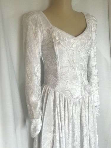 White Panne Velvet Corset Wedding Gown, Boned Bodice, Long Sleeve, X-Small