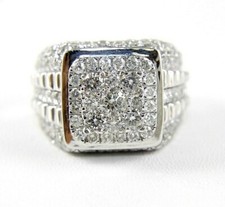 Natural Round Diamond Cluster Invisible Square Men's Ring 14k White Gold 5.36Ct