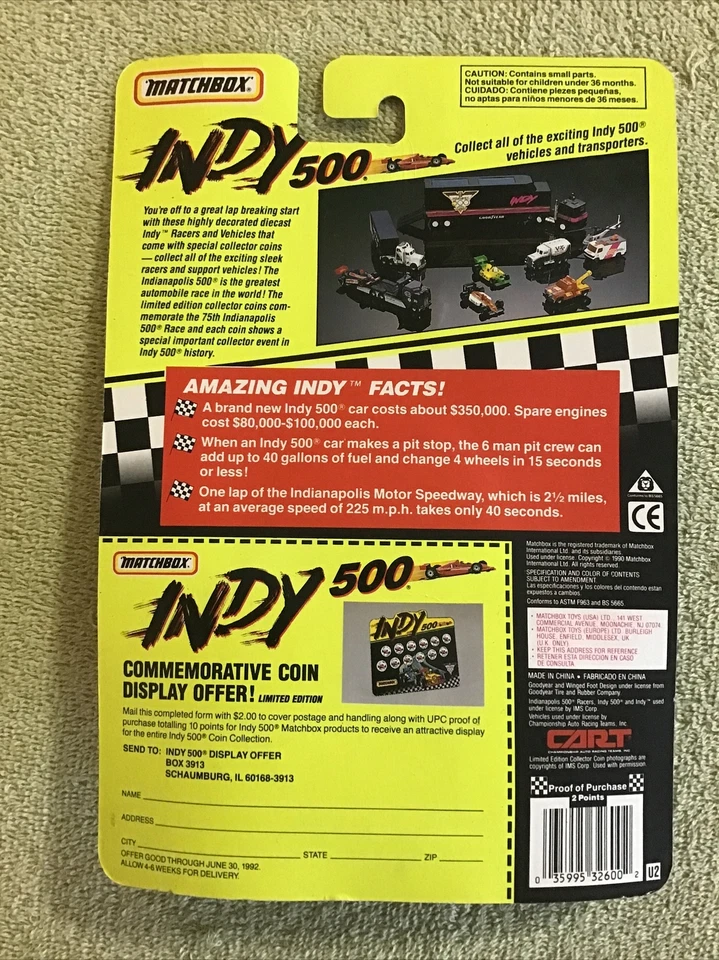 1990 Matchbox GRAHAM HILL / #86 Havoline 75th Indy Car 1/64 Limited Diecast - Image 4 of 4