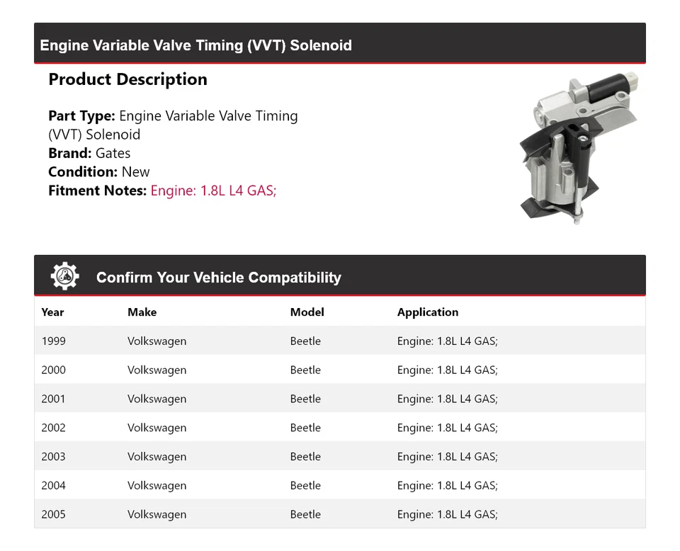 Para Volkswagen Beetle 1999-2005 1,8 L L4 motor de gas VVT puertas solenoides 2000 2001 Foto 2 de 4