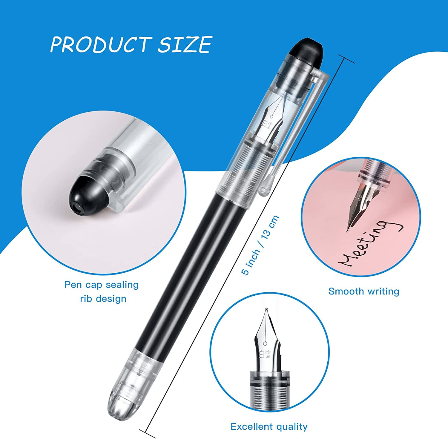 12 Pieces Black Disposable Fountain Pens, SmoothWriting Office