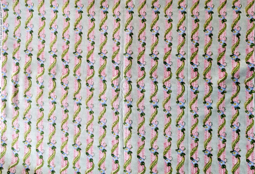 Susan Wheeler For David Textiles Cotton Floral Stripe Pink On Green BTHY x 43"W - Picture 4 of 8