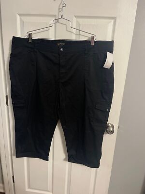 Lee Austin Knit Relaxed Cargo Capri Black Size 26W New With Tags