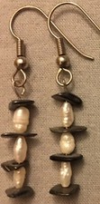 HEMATITE/FRESHWATER PEARL STACKED CHIPS EARRINGS - Beads with Sterling Ear Wires