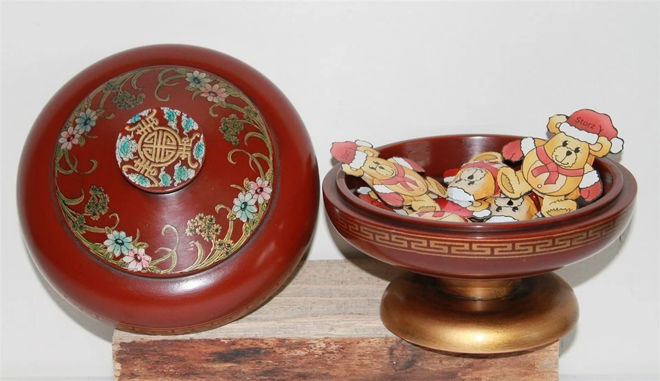 985 China Caja Cofre Joyero Bote Madera Asia Madera Rojo Tapa 1001 Noche - Imagen 4 de 4