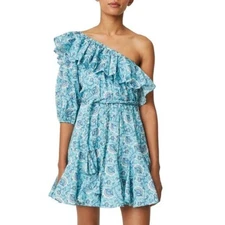 New Rhode Ozzie Cotton Ruffle Dress in Aqua Lotus Mini Sz X-Small