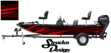 Pontoon Wrap Fishing Abstract Red Graphic Curves Bass Boat Decal Vinyl US Fish