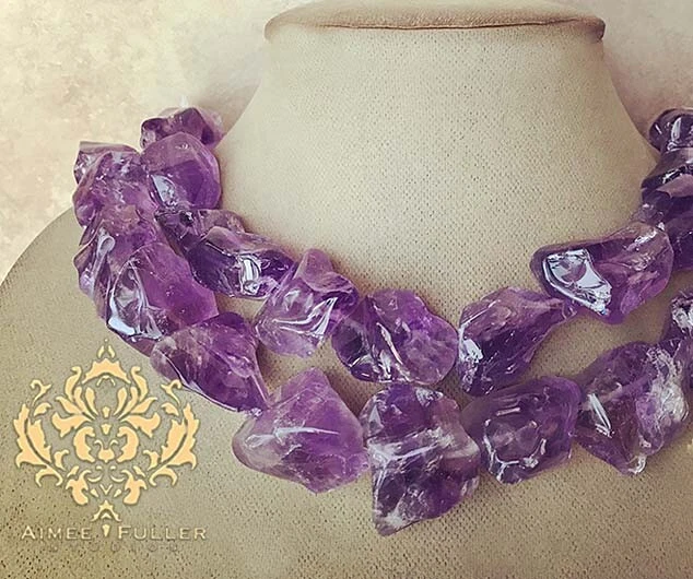 Aimee Fuller Grape Genuine Amethyst Stone Chunky Statement